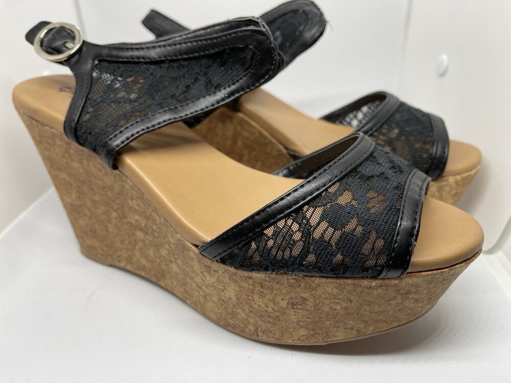 Women's Qupid Expose-14 4" Wedge Heel -Black Fabric Shoe - Size 8